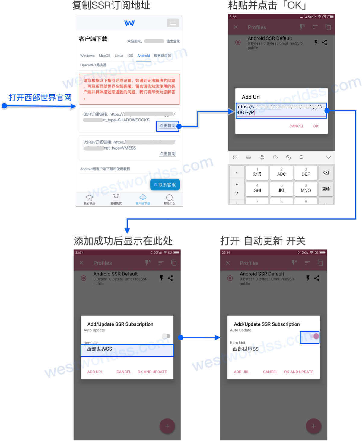 安卓代理翻墙app客户端教程，支持ssr、v2ray、trojan。西部世界VPN